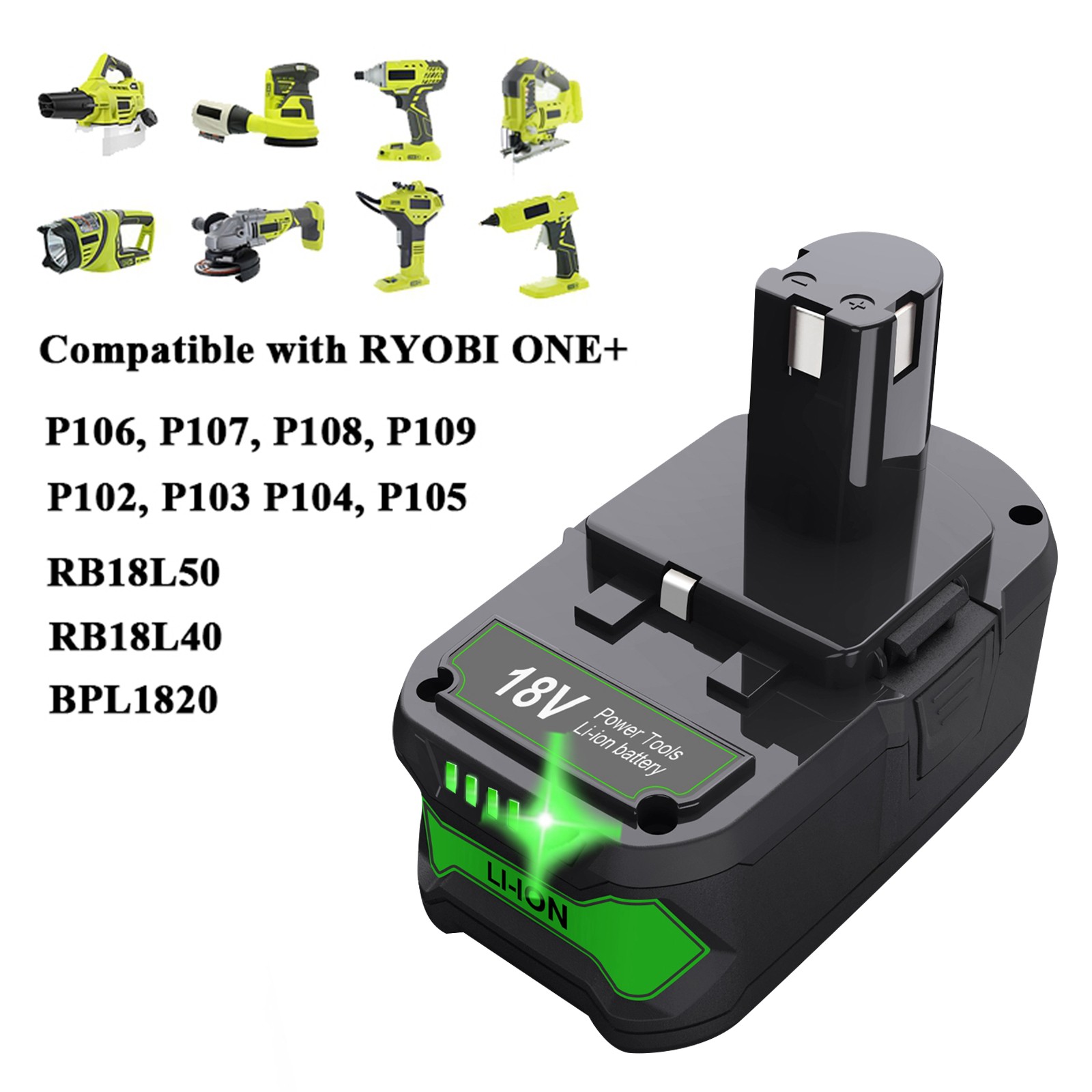 2x 18V 8.0Ah Lithium Battery For Ryobi P108 ONE PLUS P107 P780 RB18L26 RB18L40 A — image 3