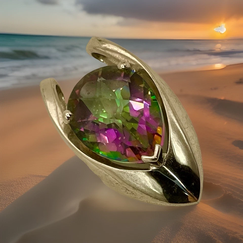 Colgante modernista de topacio místico John Hardy enchapado en rodio en plata de ley Foto 3 de 4