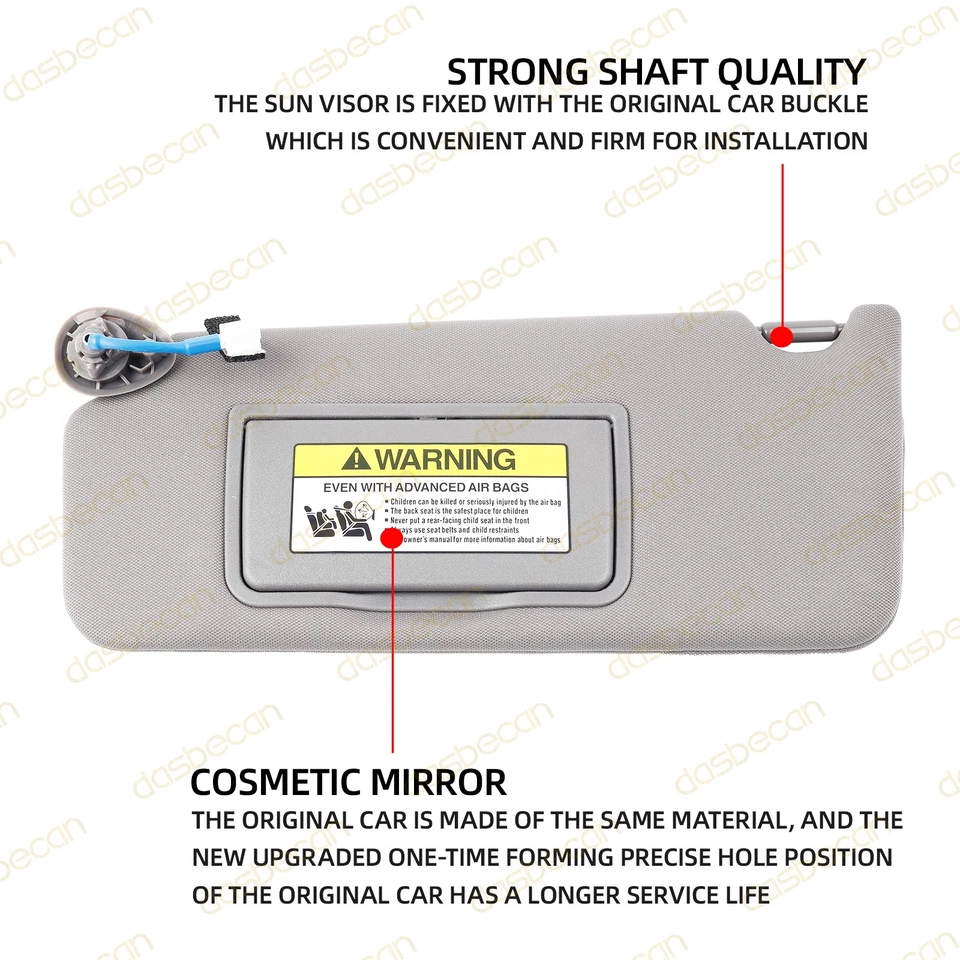 Gray Left Driver Side Sun Visor w/ Light & Mirror For Honda Accord 2008-2017 Foto 4 de 4