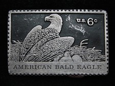 OI07105 VINTAGE 1970s  AMERICAN BALD EAGLE US 6 CENT STAMP ART  PEWTER BUCKLE
