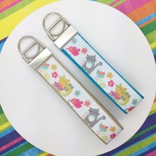 Cat Keychains, Kitty Keychain, Kitten Key Ring, Mouse Key Fob, Floral Wristlet