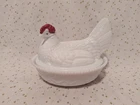 Vintage Large Westmoreland 7.5” Milk Glass Hen On Nest  Painted Comb Split Tail