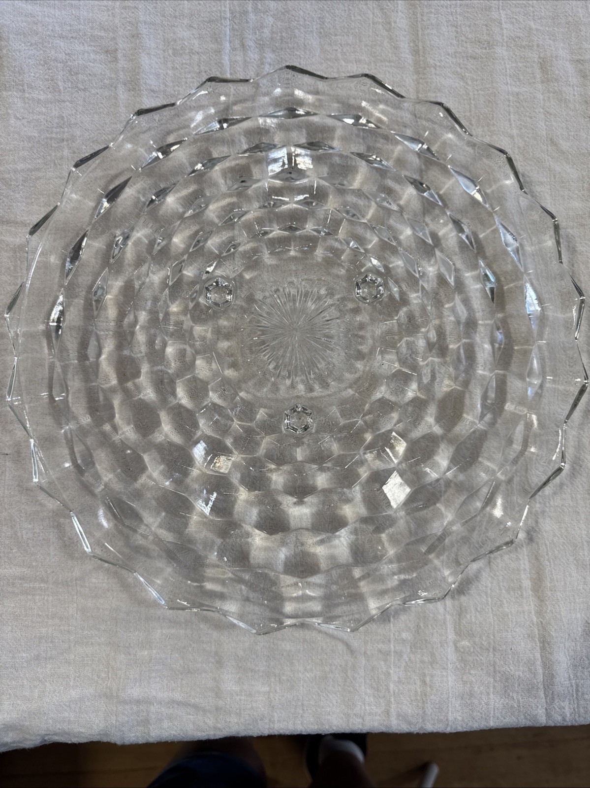 Vintage Fostoria American 12-inch 3-Toed Cake Plate