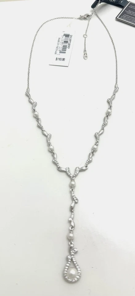 $110 Collar Lariat Eliot Danori Imitación Perla Pave Laop Tono Plateado Nuevo Foto 4 de 4