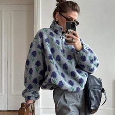 TARUXY Fleece Printing Sweatshirt Women's Half-Zip Sweatshirt Fleece Loose Turtl