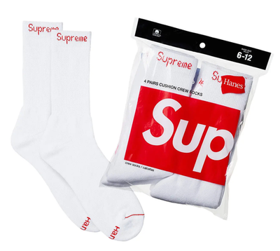 #ad NEW Supreme Hanes Crew Socks White 4 Pack Shoe Size 6 12 $29.99
