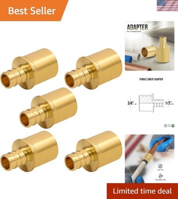 Durable Brass PEX Barb Sweat Adapter - 3/4 x 1/2, 5 Piece Pack for Plumbing