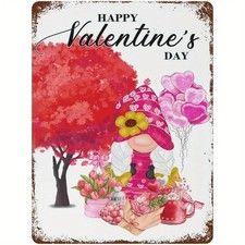 Happy Valentines Day Gnomes Metal Sign Floral Happy Gnomes Wall Decor