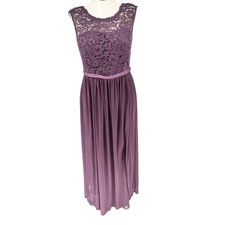 Davids Bridal Full Length Gown Womens 14 Plum Lace Chiffon Sleeveless Dress