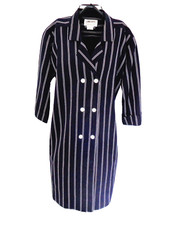 Rare Vtg Jaeger Striped Double Breasted Wool Dress Womens Formal Long Jacket
