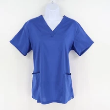 NiaaHinn Scubs Top Womens Size M Blue Polyester Blend V-Neck Pockets Medical