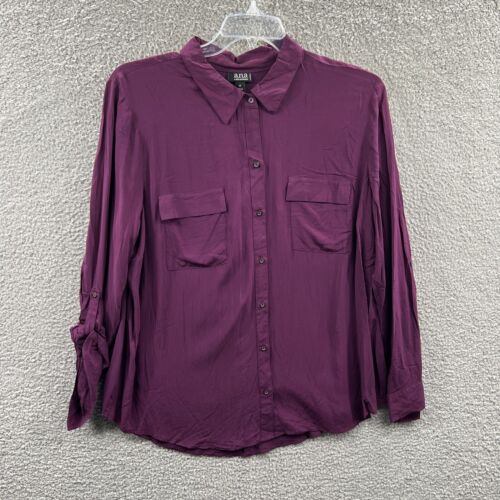 A New Approach Womens Top 1X Purple Long Sleeve Button Front Shirt
