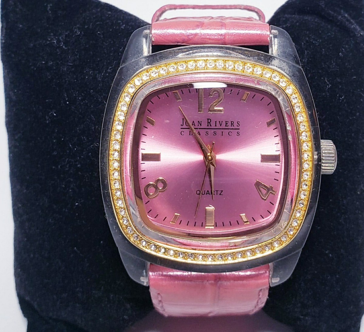 Joan Rivers Classic Collection Pink Leather, Gold and Clear Bezel Case Watch Joan Rivers Classics Women V377 Pave Tank Pink Leather 39mm  main image 2