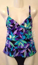 Beach Diva Tankini Top Sz 8 & Swim Suit Bottoms 12" or 13" Waist 2 Pc Set $88