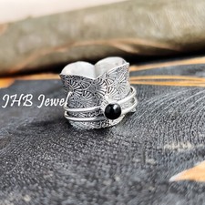 Black Onyx Gemstone 925 Sterling Silver Birthstone Spinner Ring Looking Jewelry