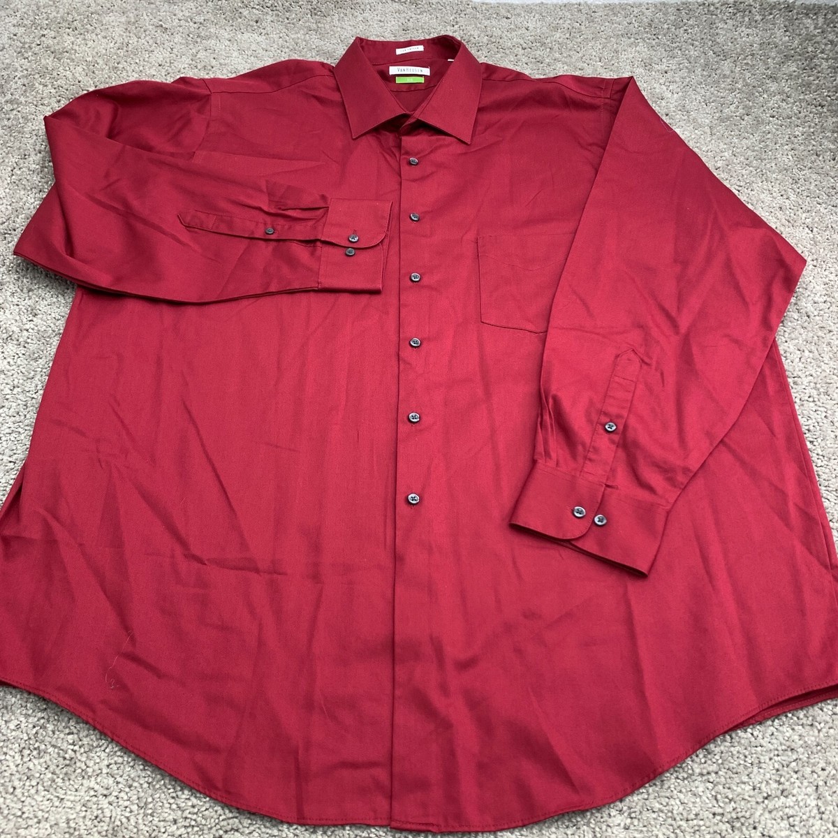 Van Heusen Lux Sateen Dress Shirt Men's Size Cranberry Red