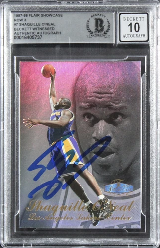 Lakers Shaquille O'Neal Signed 1997 Flair Showcase #7 Card Auto 10! BAS Slabbed
