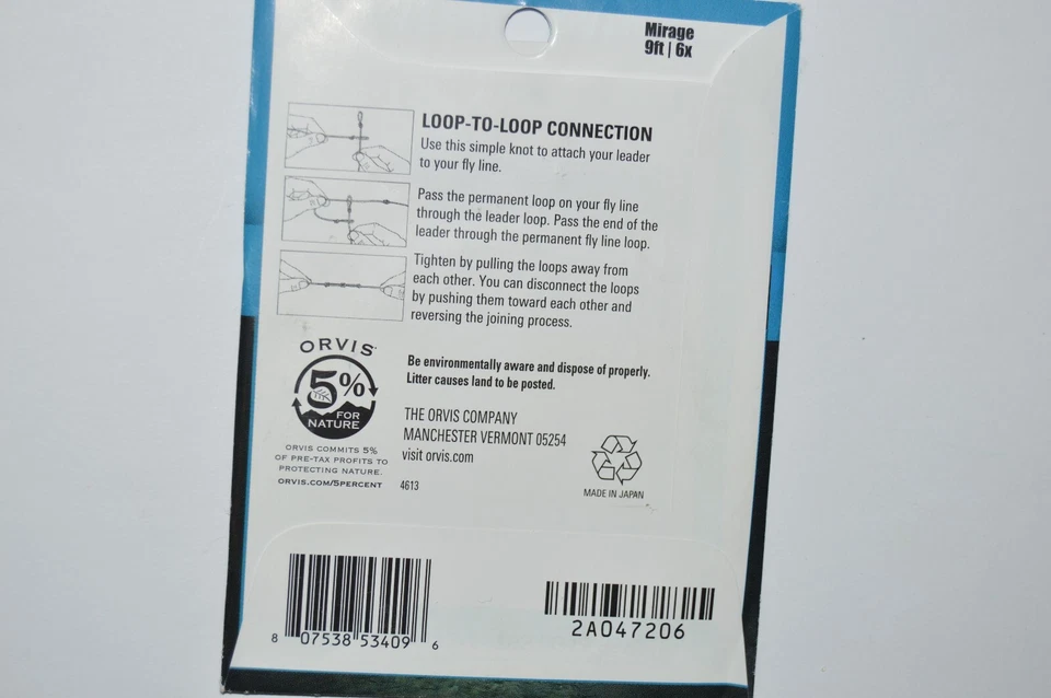 Orvis Mirage fluorocarbono sin nudos líderes cónicos 9 pies 6x 2,1 lb trucha 2 por paquete Foto 2 de 2
