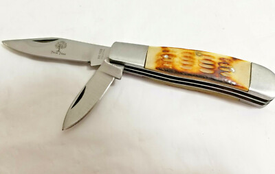 Twin Tree RA 1028 Pakistan Camel Bone Folding Pocket Knife Hunting 2 Blade 