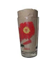 Vintage Boscul Peanut Butter Glass Tumbler Petunia Red Small Name Red Bottom