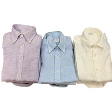 Brooks Brothers Men's Regular Fit Solid 100% Linen Long Sleeve Button Down Shirt