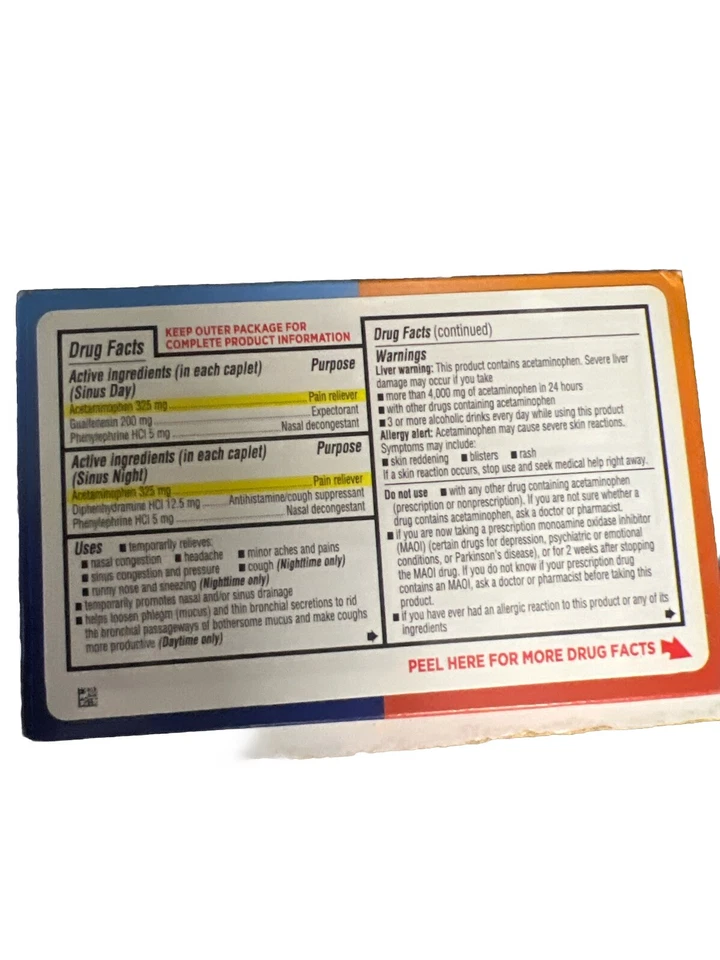 Walgreens Daytime and Nighttime Sinus Pressure & Pain 40 Caplets Exp 05/2025 - Image 2 of 2