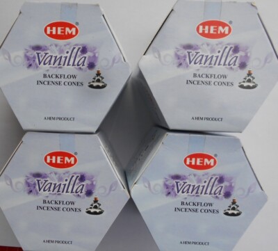 HEM Räucherkegel Backflow mit Loch Vanille VANILLA  4x40 Stück (gesamt 160)
