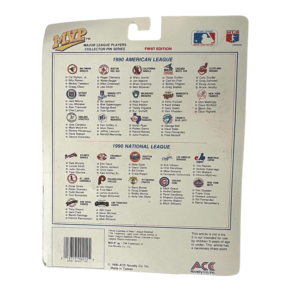 MLB M.V.P. Prendedor y tarjeta coleccionable vintage Wade Boggs 1990 As novedad Foto 2 de 4