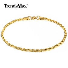 3mm 10" Gold Plated Stainless Steel Rope Link Chain Anklet Bracelet