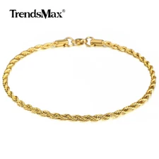  3mm 10" Gold Plated Stainless Steel Rope Link Chain Anklet Bracelet