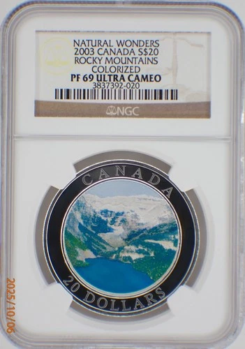 2003 CANADA 1 Oz SILVER $20 NATURAL WONDERS ROCKY MOUNTAINS NGC PF69UC