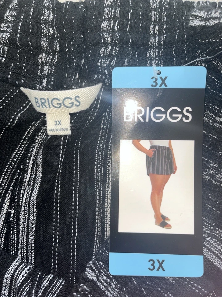 Briggs 3X Negro Blanco Rayas Verticales Borla Pull-On Pantalones Cortos Bolsillos Foto 3 de 4