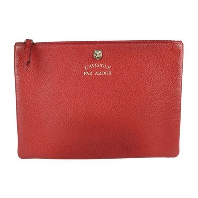 GUCCI Clutch Bag 453165 Leather Red Animalier Second Bag Tiger Angry Cat From Ja