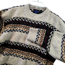 Vintage 90s Mens Geometric Crew Neck Sweater Oversized Medium Cosby Grandpacore