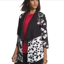 Chico's Travelers Jacket size Large/2 Mixed Media Open Front Preppy Office
