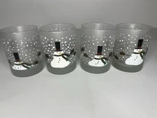 Culver Glasses Christmas Snowmen Frosted Double Old Fashioned Lowball SET 4 C