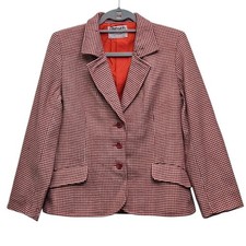 Jaeger Blazer 14 Red Houndstooth Wool Vintage 70s Great Britain Career Workwear