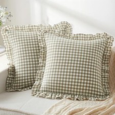 2 Pcs Ruffle Gingham Pillow Covers 20" 20" x 20" Pack of 2 Sage Green Plaid