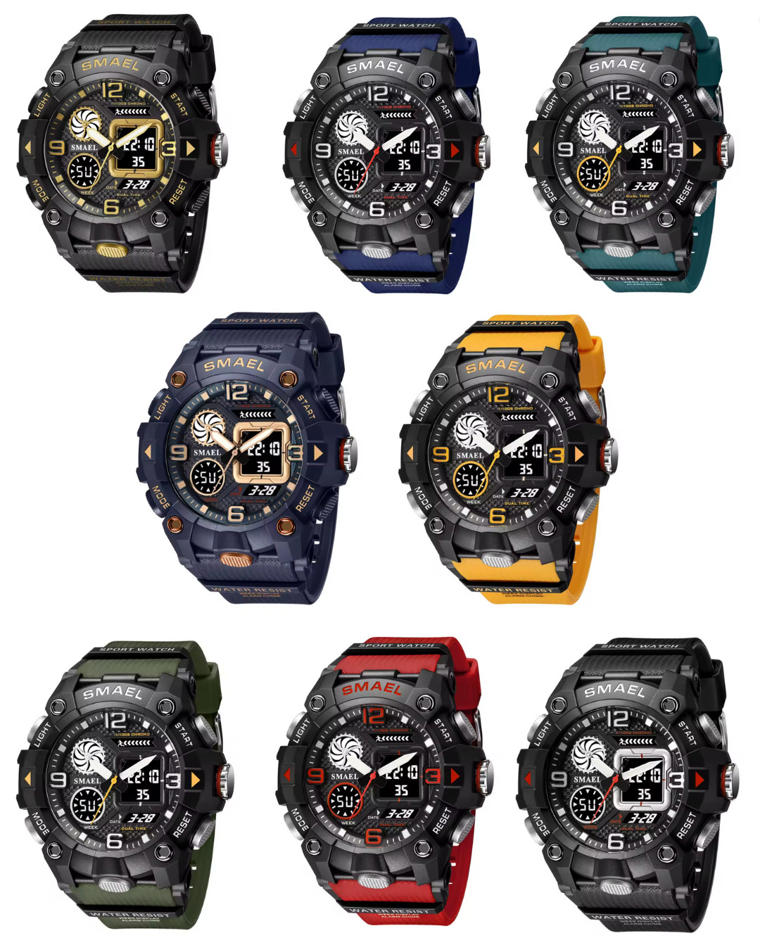 Montre sport SMAEL Quartz LED mixte étanche 30M avec chronomètre noire