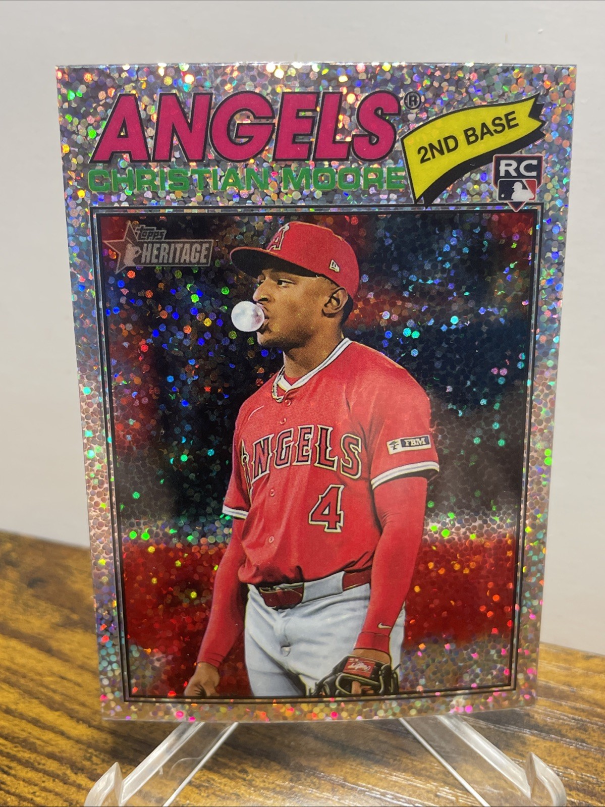 2026 Topps Heritage Chrome Silver Sparkle #249 Christian Moore RC Angels