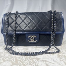 Chanel Blue & Black Bi-Color Graphic Flap Bag...