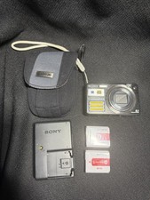 sony cybershot DSC W150 Black EUC Two Batteries Charger Case Tested Works Great 
