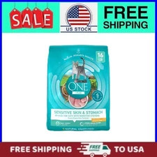 Purina ONE Plus, Sensitive Skin & Stomach, Dry Cat Food, Turkey, 16 lb Bag