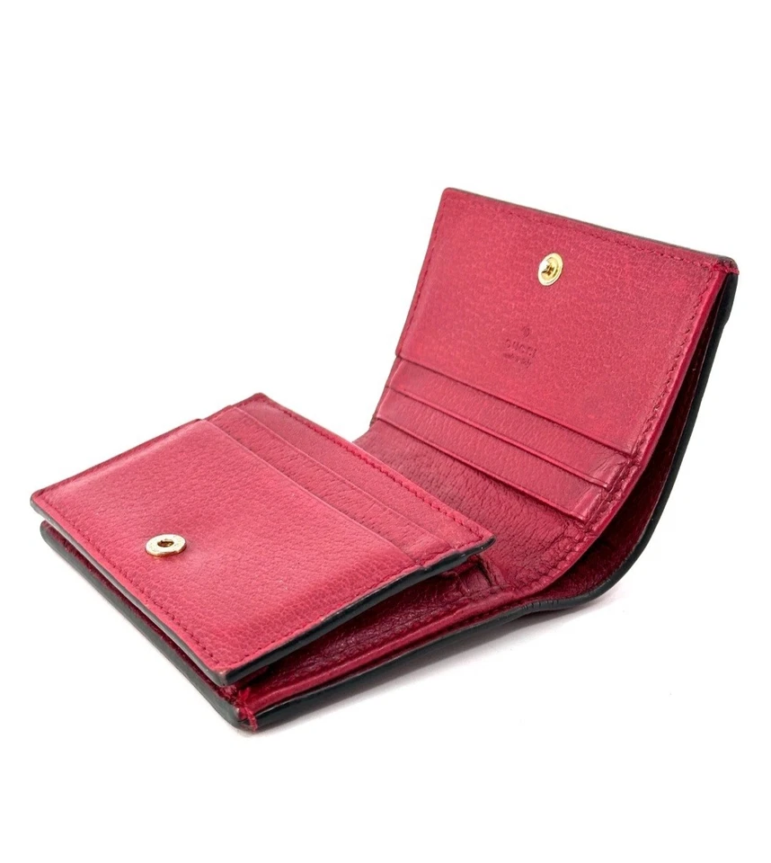 Auténtica billetera plegable GUCCI Off-Dia GG Flora de cuero de lona roja Foto 3 de 4