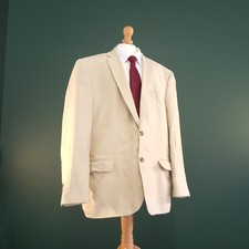Samuel Windsor Linen Blazer Jacket Mens 46R Regular Fit Beige Sport Coat Button