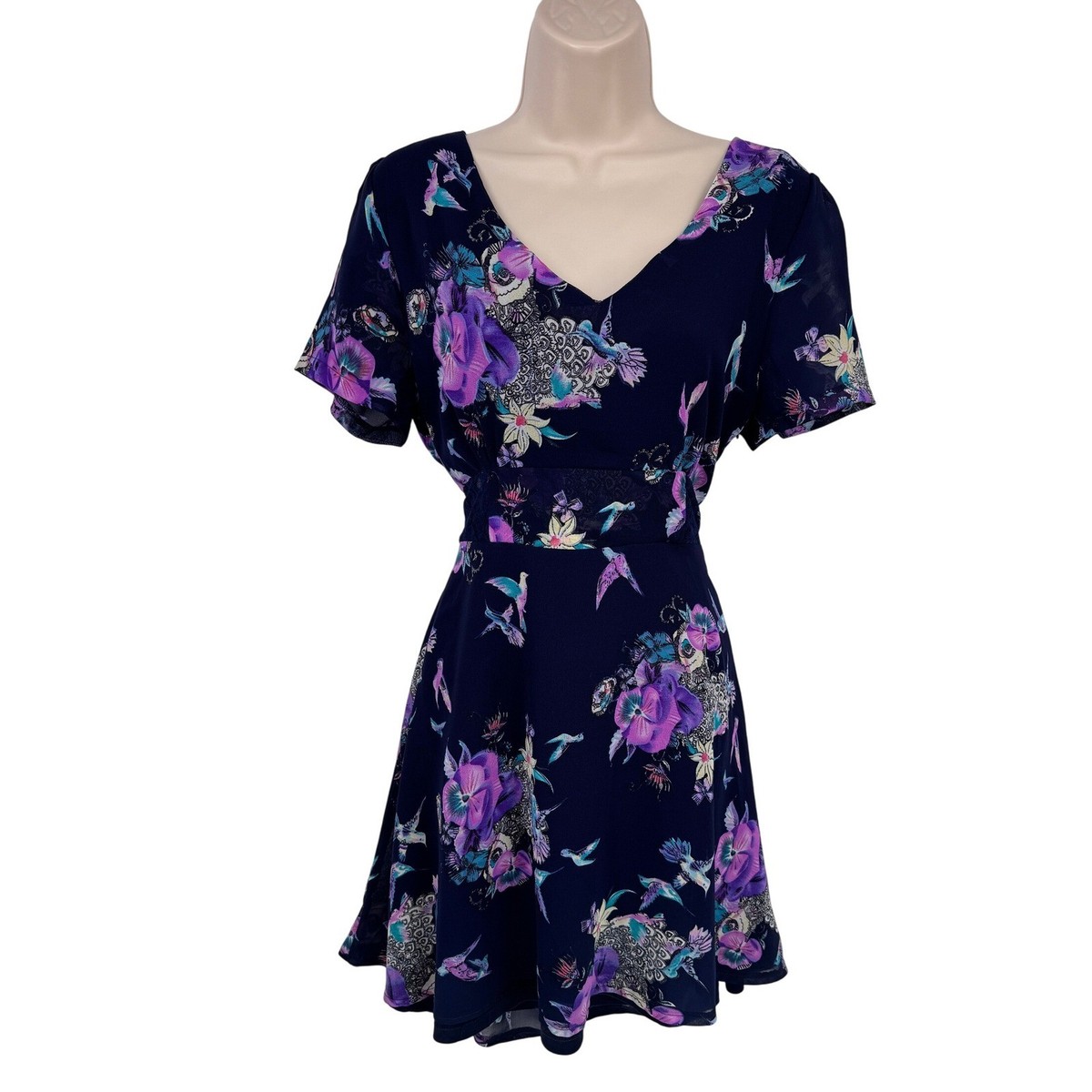 chinese dress ladies Blue Multi Floral Embroidered Lace Dress - Mini Dresses main image 1