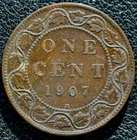OLD CANADIAN COIN 1907 H ONE CENT LARGE CENT BRONZE - King Edward VII