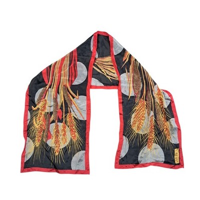 Perry Ellis Schal 11'' x 51'' Damen schwarz/rot Seide Vintage Harvest America
