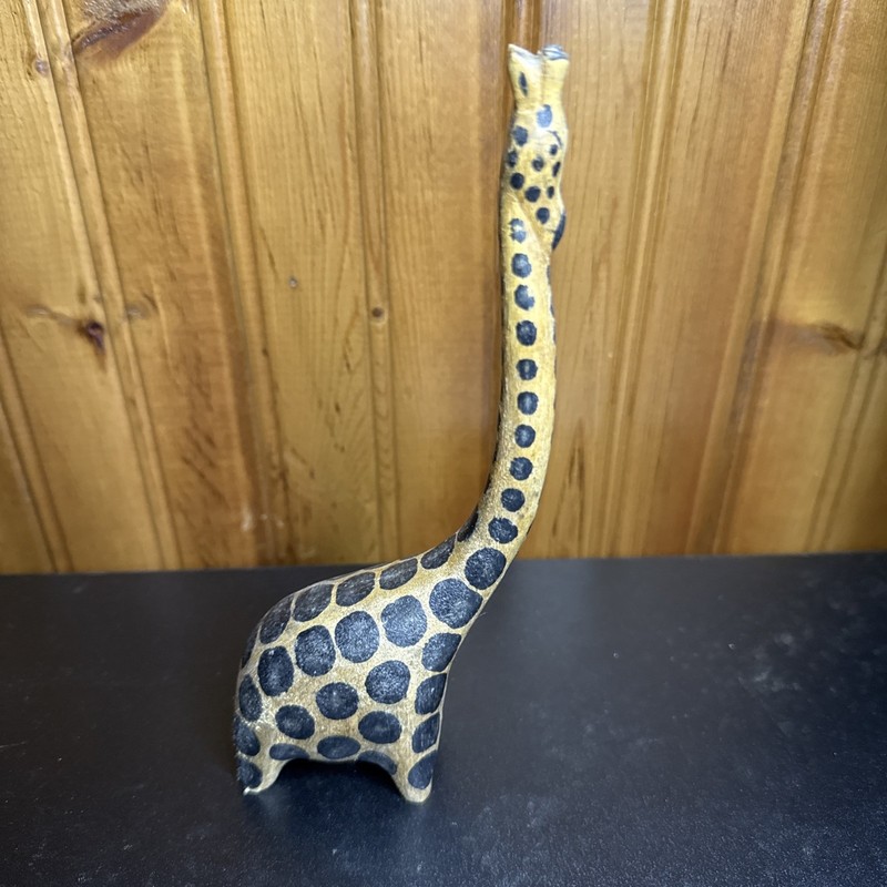Hand-Carved Wooden Giraffe Figurine With Long Neck & Black Spots 6 Inches Tall