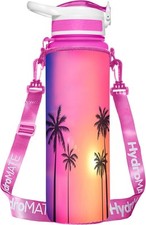 HydroMATE 32 oz Water Bottle with Time Markings 1 Liter sunrise with sleeve